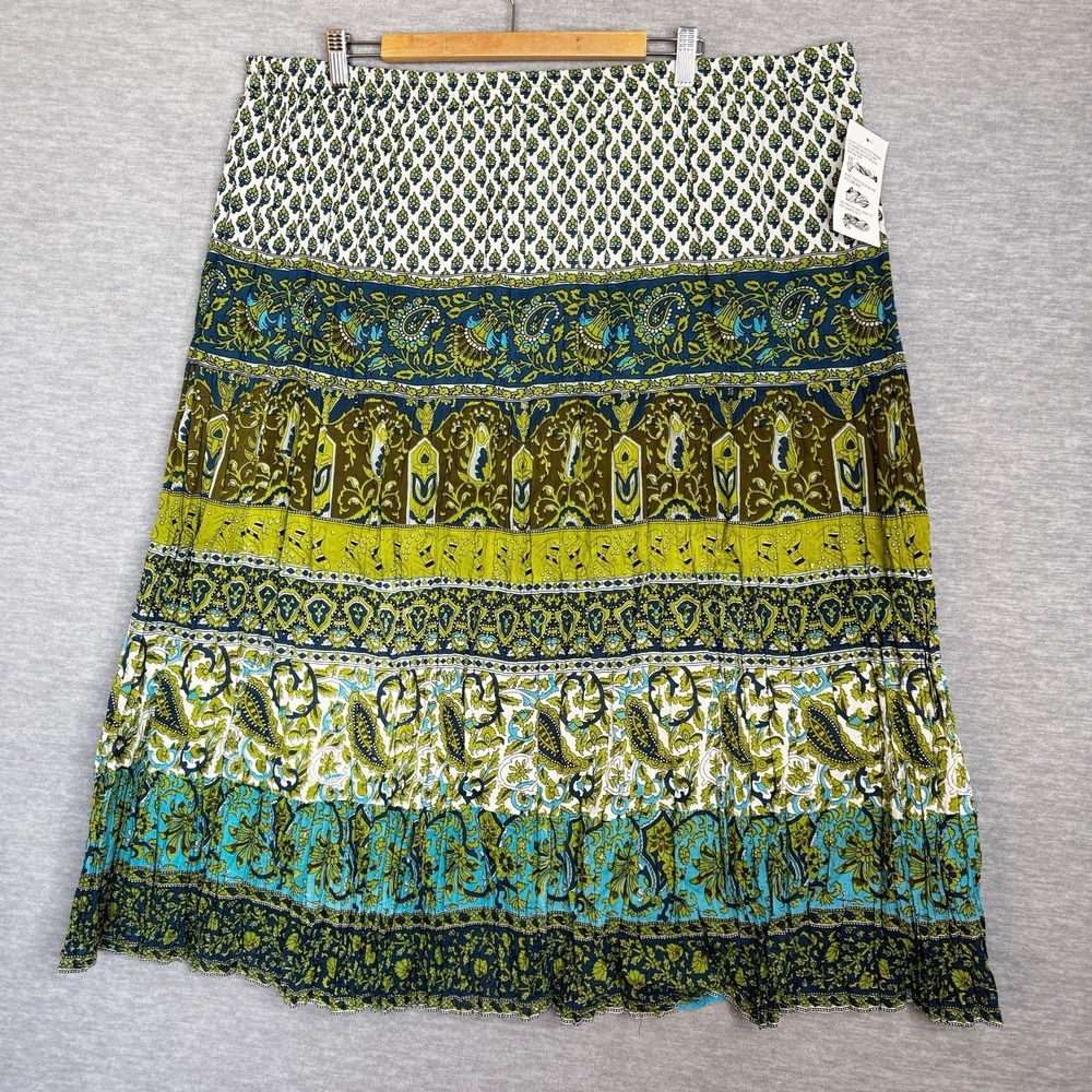 PHOOL Plus Size 3X Tiered Broomstick Peasant Skirt Boho Bohemian Hippie New Midi